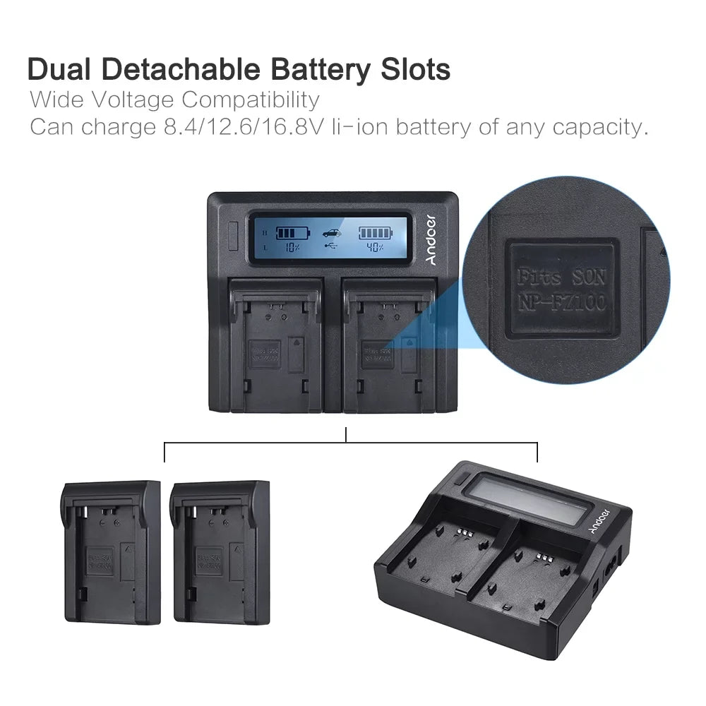 Andoer -FZ100 Dual Channel  Camera Battery Replacement for Sony A7III A9 A7RIII A7SIII