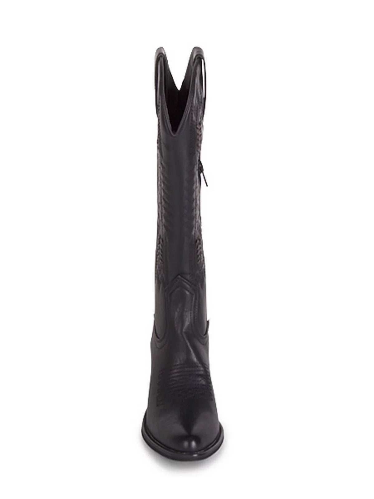 Womens Black Whip-Stitch Detailing Pull Tabs Woven Padded Texan Pointed Toe Block Heel Western Boot 8.5