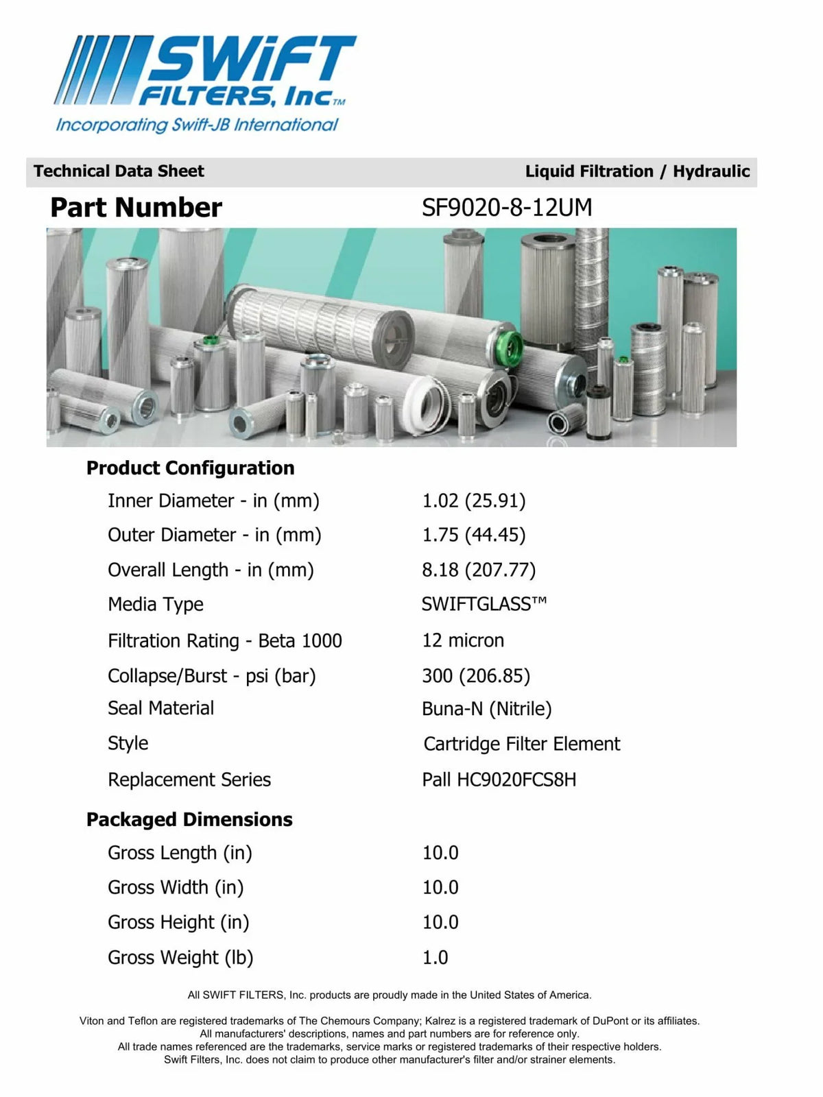 Direct Interchange for   P-T-3-8C rtridge Filter Element Microglass Construction 12 Micron