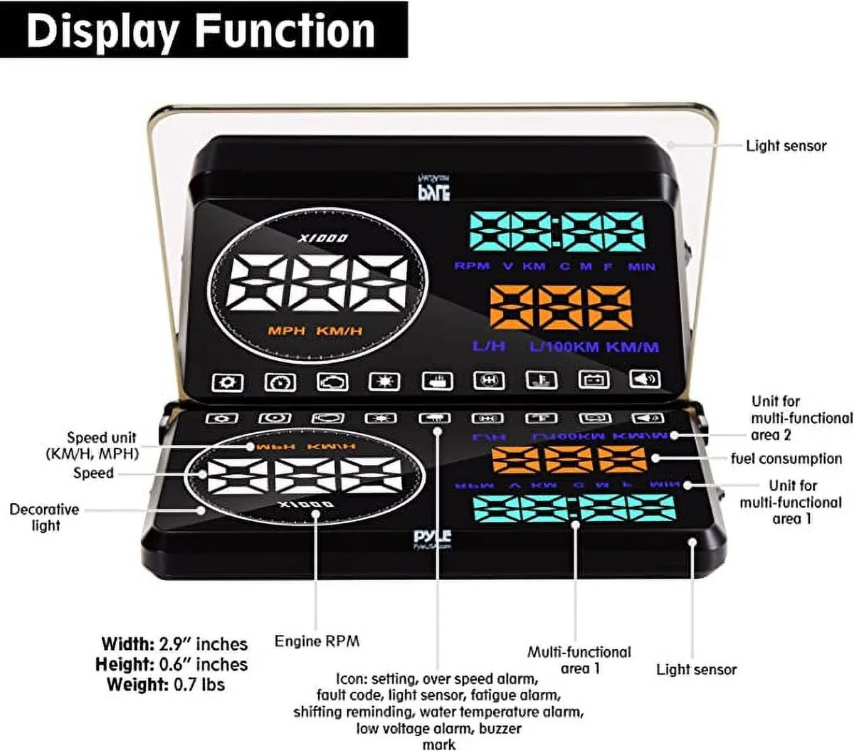 Pyle 5.5" Car Head-Up Windshield Monitor Screen Projector Vehicle Speed & Diagnostic Monitor System