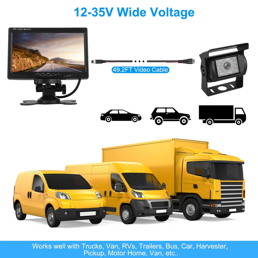 Vehicle Backup Camera, 7In Monitor Reverse Camera, Car Rearview Parking Reverse System, IP67 Waterproof Car Parking Reverse System with Night Vision for Car Trunk Van