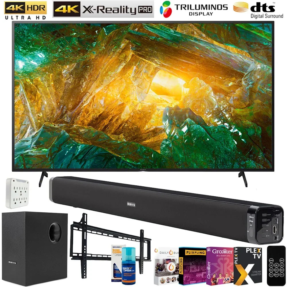 Sony XBR43X800H 43-inch X800H 4K   Smart  (2020) Bundle with Deco Gear 60W Soundbar with Subwoofer, Wall Mount, 6-Outlet Surge Adapter, Screen Cleaner and  Essentials 2020