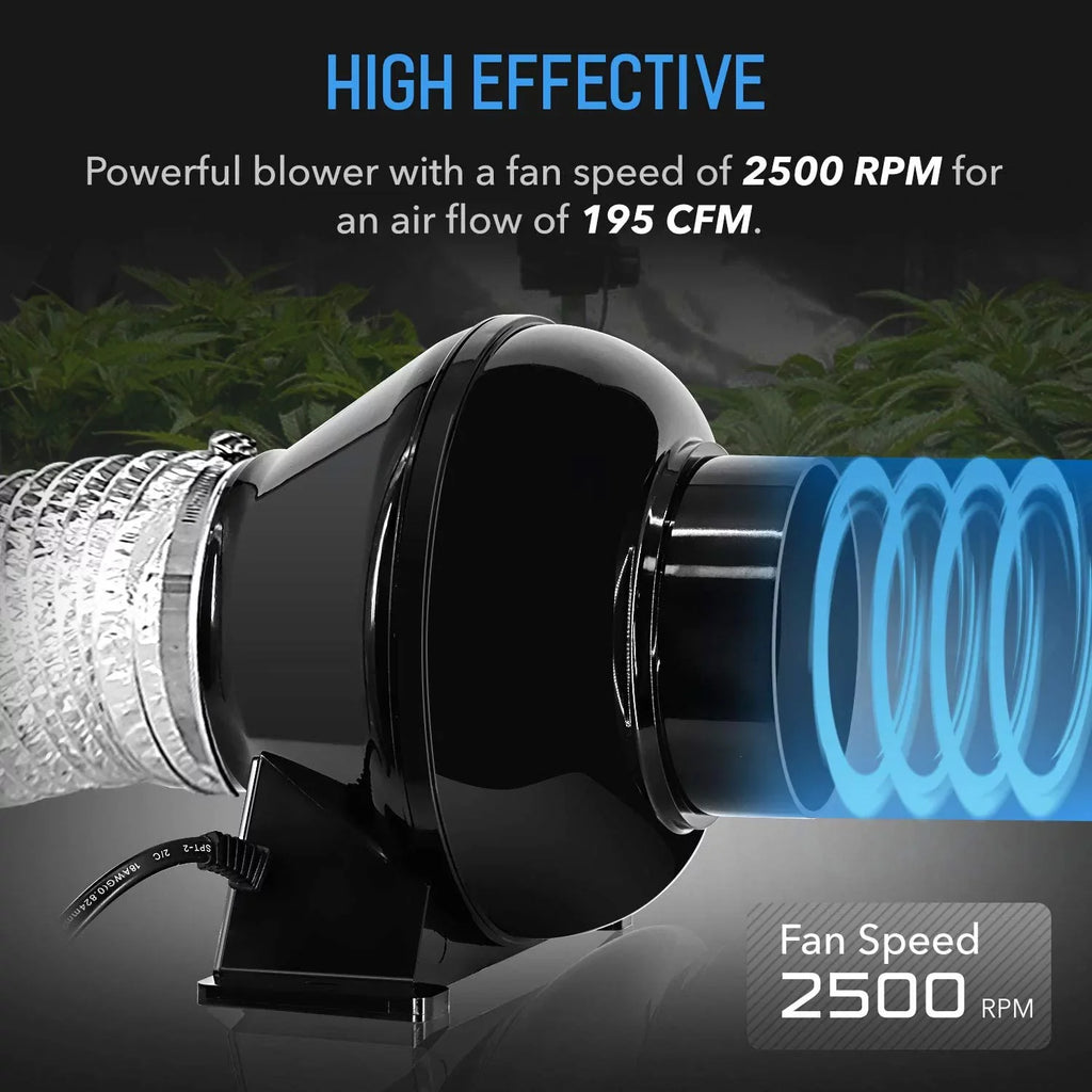iPower 4 inch 195  Inline Duct Ventilation Fan Air Circulation Vent Blower for Grow Tent, 4" Lite, Black, 1-Pack
