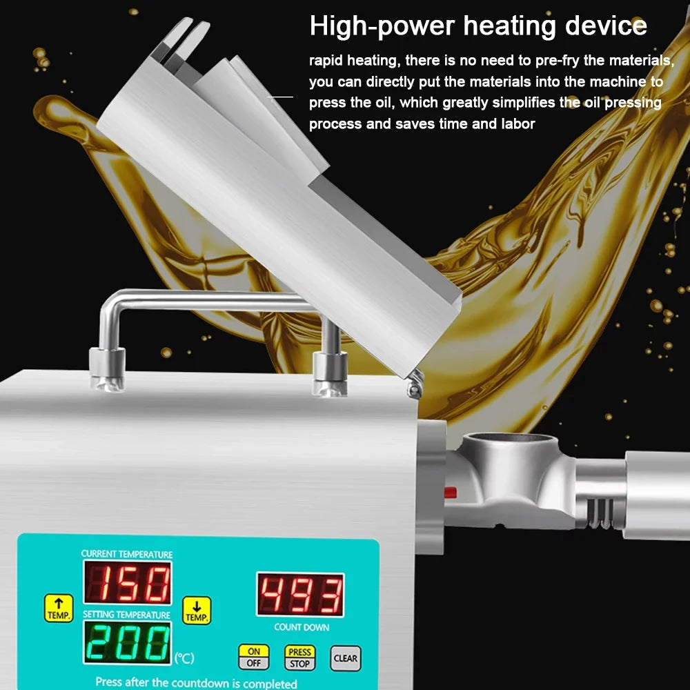 Tomshoo -312 Intelligent Stainless Steel Oil Presser Household Automatic Pressing Machine No-Fry Material Oil Extraction Device Digital Display with Temperature Adjustable Function