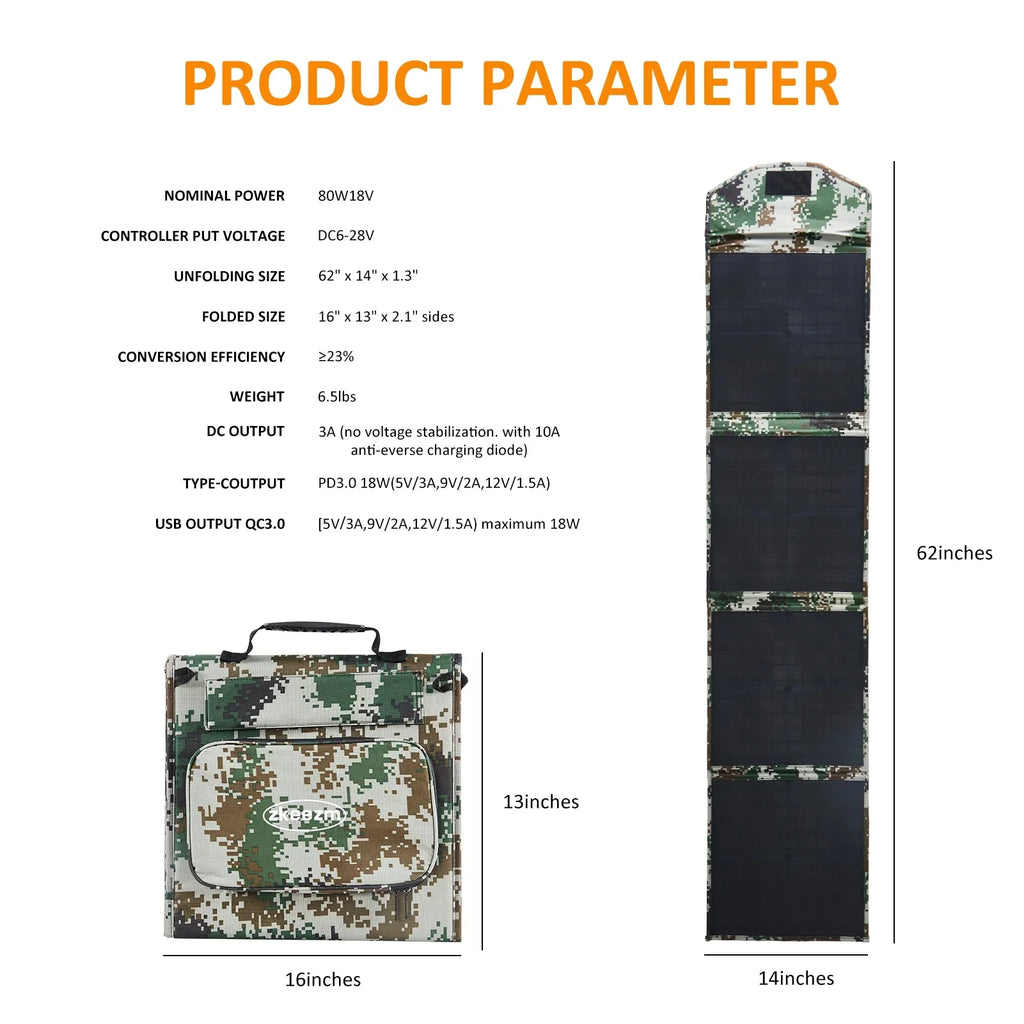 Solar Panels 80W Portable Camping Solar Kit Foldable for Power Station Generator Folding Solar Charger compatible