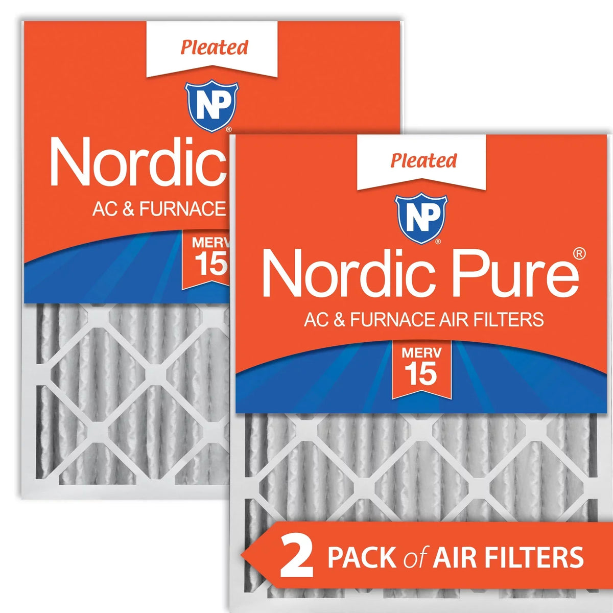 Nordic Pure 20x20x4 (3 5/8) Pleated  15 Air Filters 2 Pack