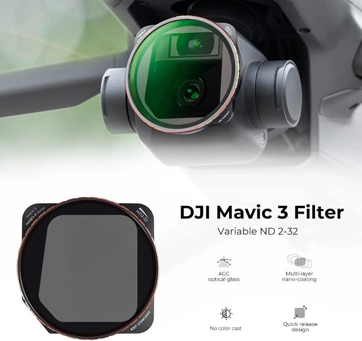 Variable ND2-ND32 (1-5 Stops)  Filter for  Mavic 3 / Mavic 3 Cine, Neutral Density Filter with 28