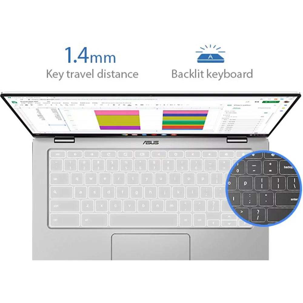 Chromebook Flip C434 2-In-1 Laptop, 14" Full  Touchscreen 4-Way NanoEdge, Intel Core M3-8100Y Processor, 4GB , 64GB eMMC Storage, All-Metal Body, Backlit , Chrome , Silver - (Open Box)