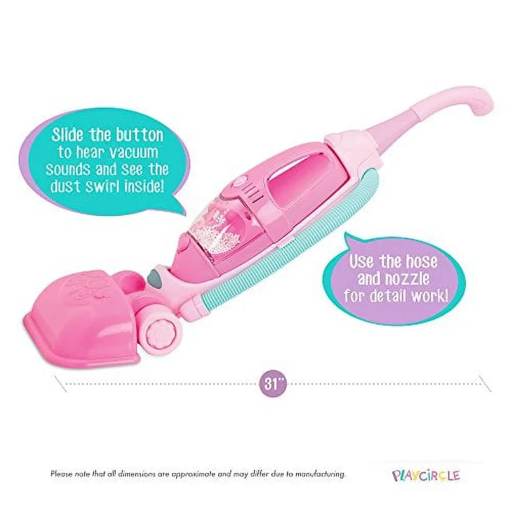 Play Circle by Battat - Home Neat Home Pink Vacuum Cleaner Set - 2-in-1 Pretend Play House Cleaning Playset with Realistic Sounds and Hand-Held Toy Duster for Kids Ages 3 and Up (3 Pieces)