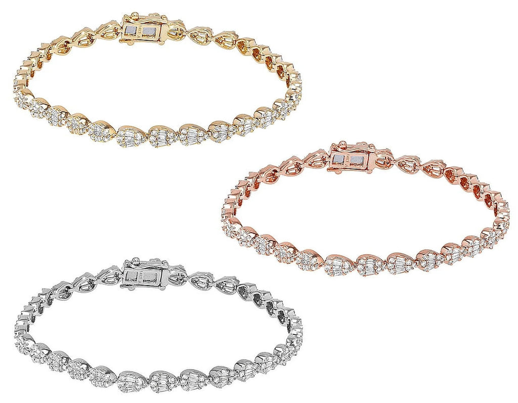 Tear Shaped Baguette Cluster 2.70  Diamond Tennis Link Bracelet Gold    4MM    7.75"