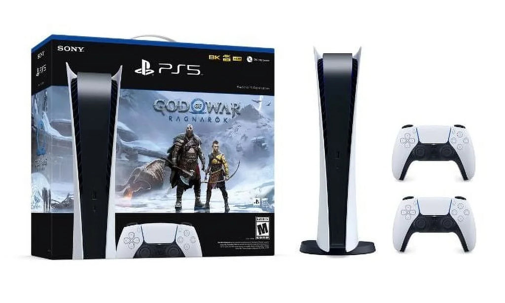 PS5 Console Sony Playstation 5 (Digital Edition) with Extra PS5 Controller, and God Of War Ragnarok Bundle Edition