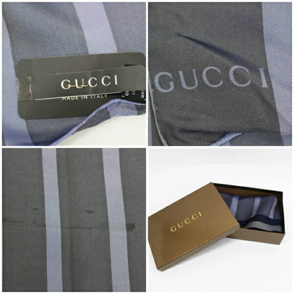 Pre-Owned Gucci silk scarf muffler gray x navy purple striped pattern  women's multicolor (Good)