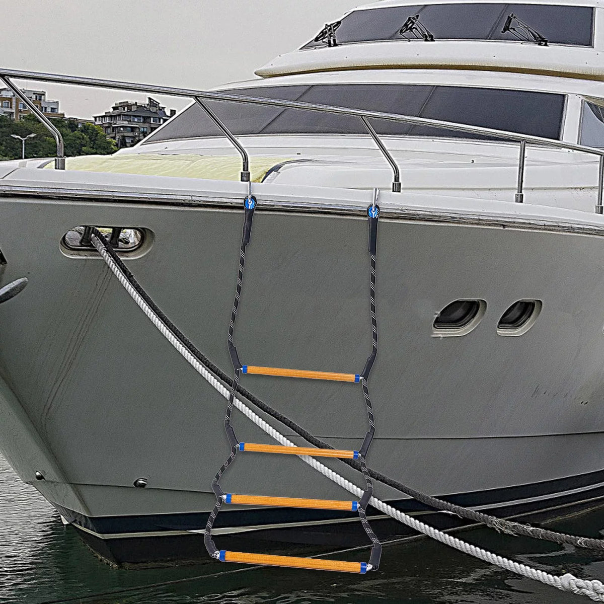 Boat Rope Ladder, 4/5 Tier Marine Rope Ladder, High Strength Boarding Rope Ladder Climbing Rope Swim Ladder for Inflatable Boat Kayaking Canoe Sailing 4 Steps