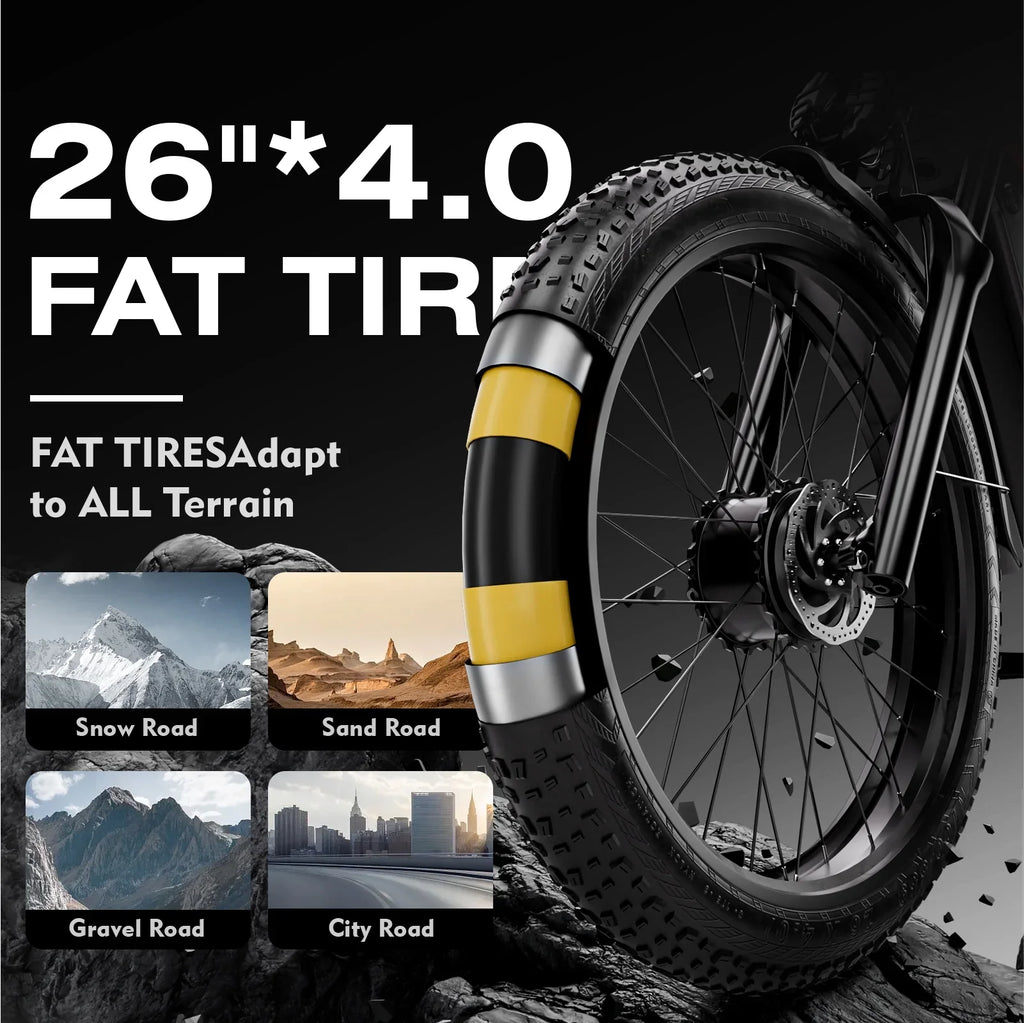 Adult Electric Bike 1500W Electric Bike, 52V 21Ah Removable Battery 26 Inch Fat Tire Off-Road Beach Mountain Electric Bike Full Suspension Dual Hydraulic Disc Brake Commuter Electric Bike 7-Speed Elec