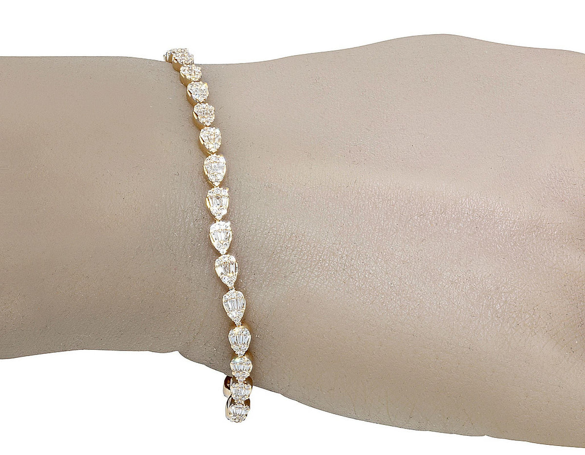 Tear Shaped Baguette Cluster 2.70  Diamond Tennis Link Bracelet Gold    4MM    7.75"