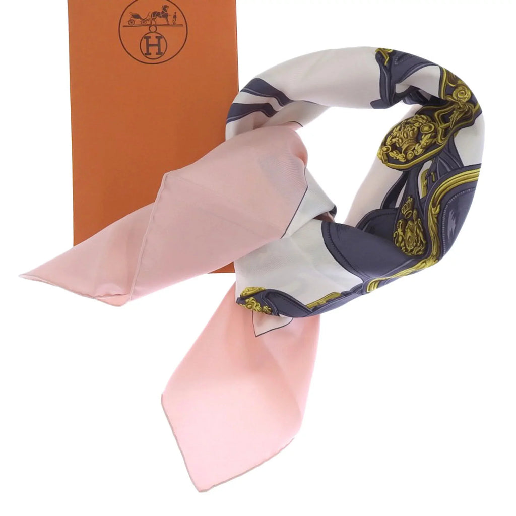 Pre-Owned Hermes  Carre 90  de  scarf muffler silk pink multicolor (Like New)