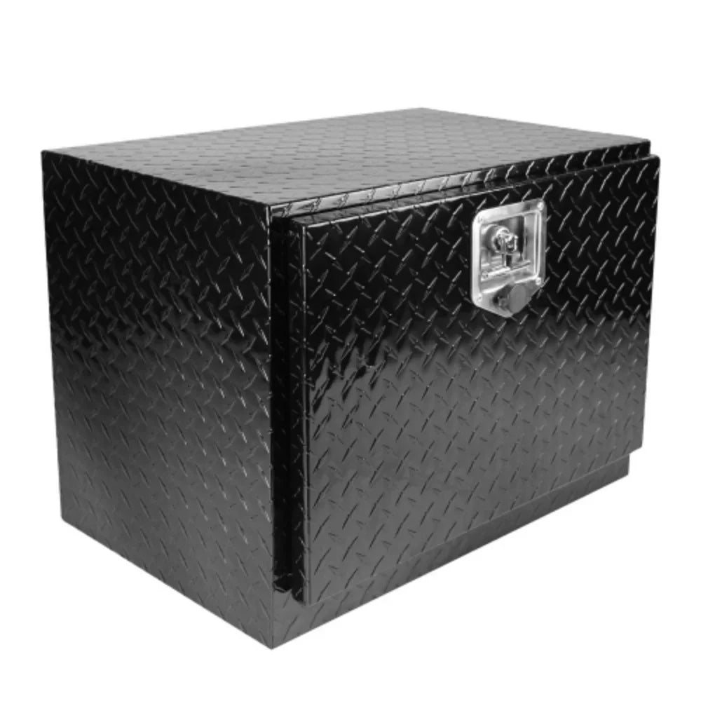 24 Inch Aluminum Stripes Plated Tool Box Pick Up Truck Bed  Trailer Toolbox Waterproof Square Storage Organizer with Lock and Keys - Black  Black + Aluminum + Square box + 24"(24.2"×17.1"×17.9")