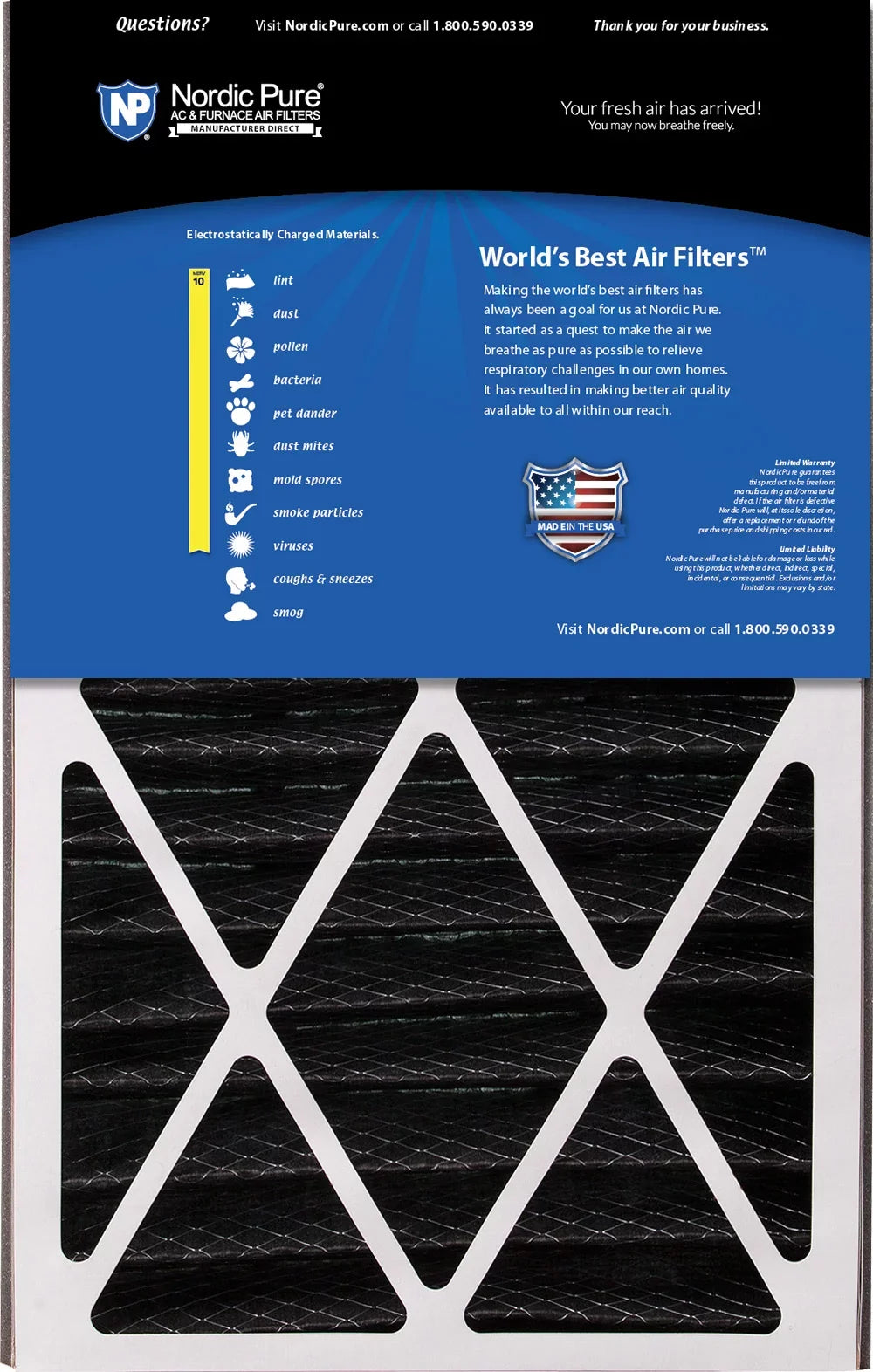 Air Bear Cub 16x25x3 Air Filter Replacement  10 Pleated Plus Carbon 3 Pack