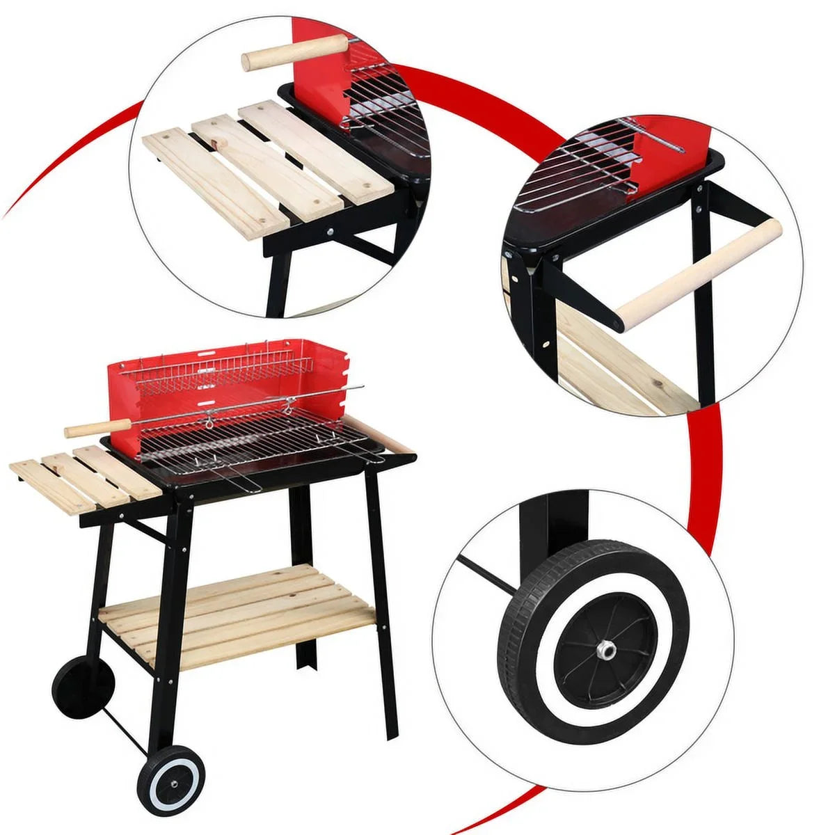 27 Inch Portable Charcoal Grill with Wheels for Outdoor Cooking Barbecue Camping  Coal Grill Heavy Duty Square for Small Patio Backyard