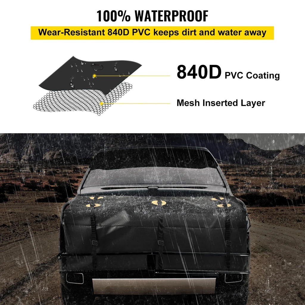 Hitch Cargo Carrier Bag, Waterproof 840D , 60"x24"x26" (22 Cubic Feet), Heavy Duty Cargo Bag for Hitch Carrier with Reinforced Straps, Fits Car Truck  Vans Hitch Basket