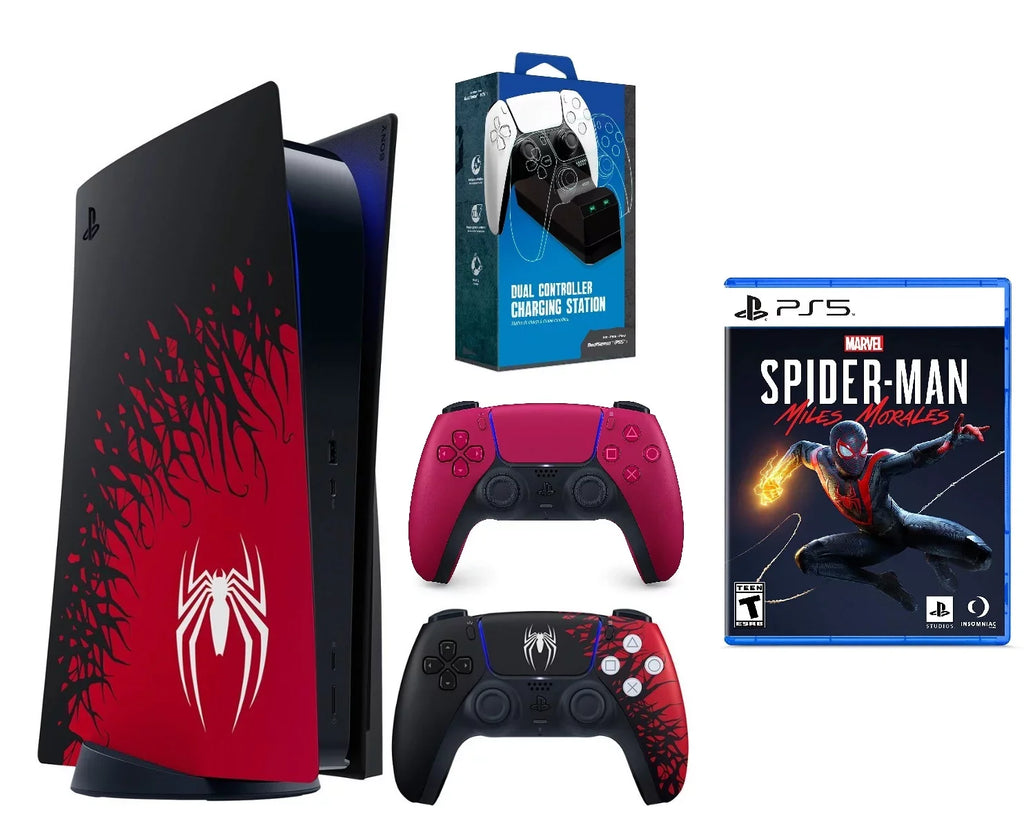 Sony PlayStation 5 Console – Marvel’s Spider-Man 2 Bundle With DualSense Red Controller, Miles Morales Game, & Dual Charger