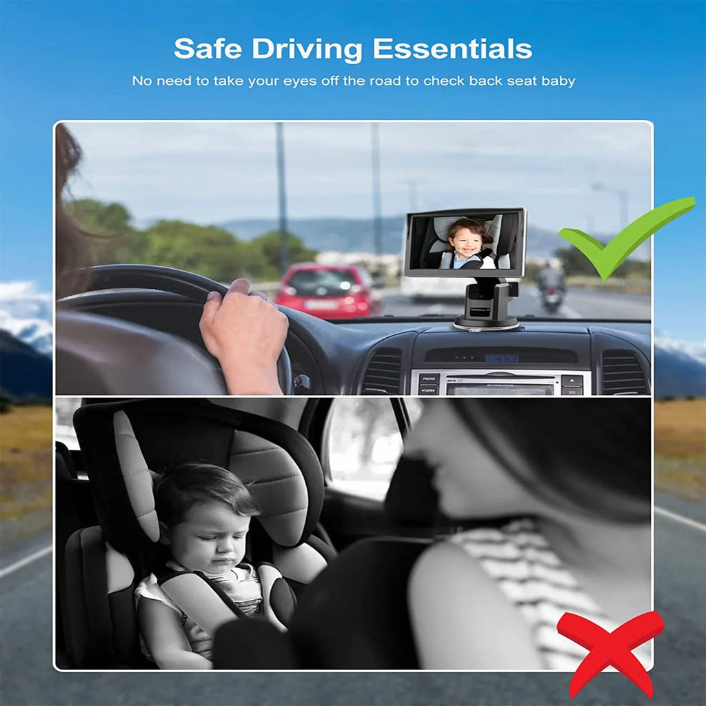 Luosen Baby Car Camera 1080P, Baby Mirror for Car Back Seat with 5 Inch  Monitor, Rear Facing Infant Camera Clear Night Vision, Newborns Travel Safety Kit