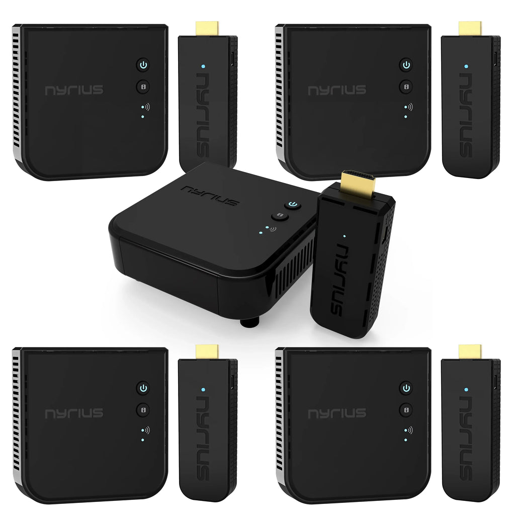 Nyrius Aries Pro Wireless  Transmitter and Receiver to Stream  1080p 3D Video from Laptop, , Cable, Netflix, YouTube, PS4, Drones, Pro Camera, to /Projector/Monitor - 5 Pack