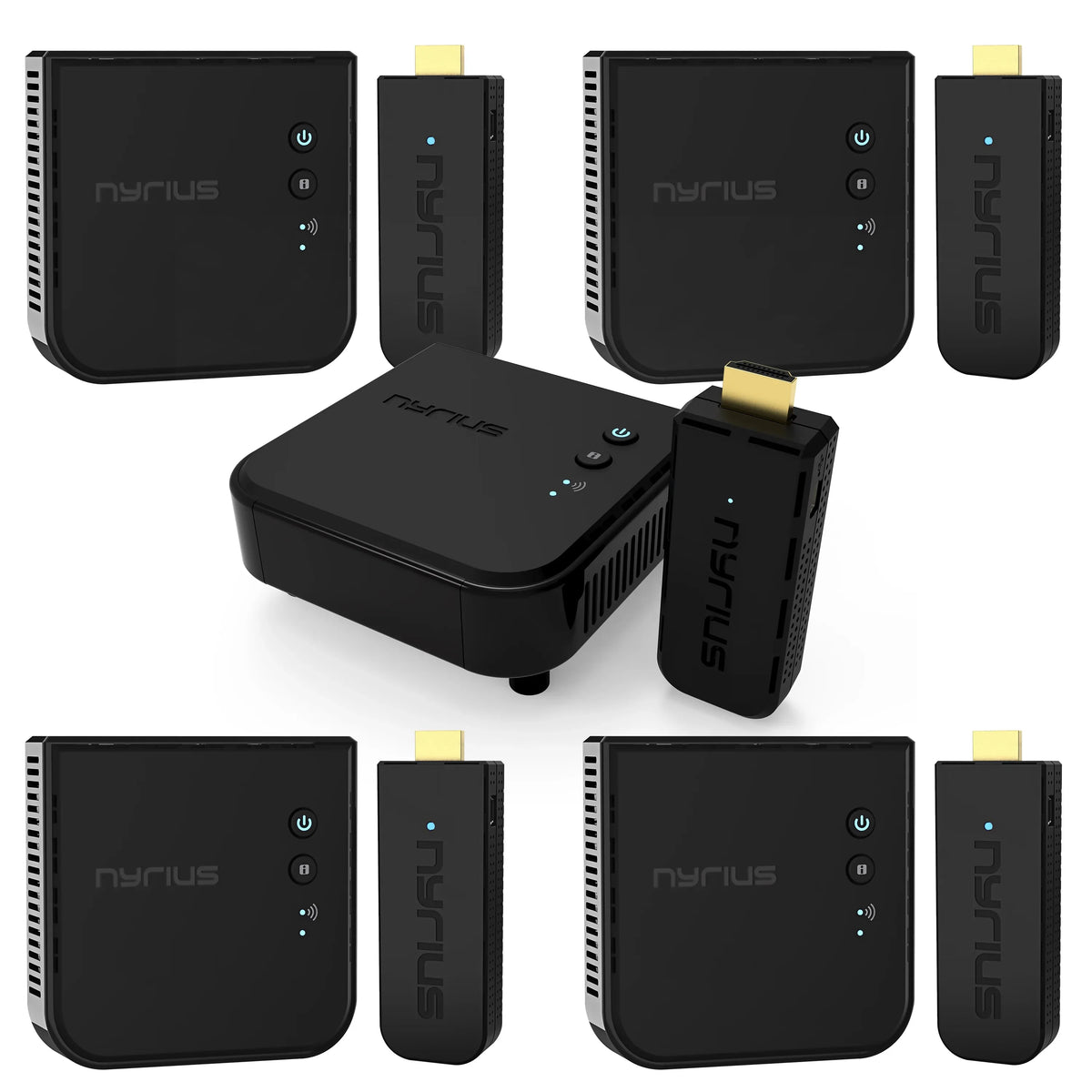 Nyrius Aries Pro Wireless  Transmitter and Receiver to Stream  1080p 3D Video from Laptop, , Cable, Netflix, YouTube, PS4, Drones, Pro Camera, to /Projector/Monitor - 5 Pack