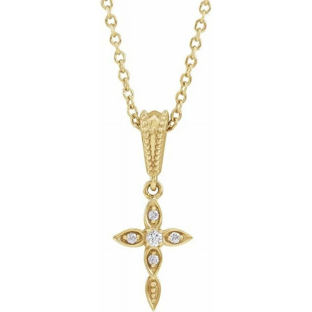 14K Yellow .03  Natural Diamond Petite Vintage-Inspired 16-18" Cross Necklace 87053:702:P