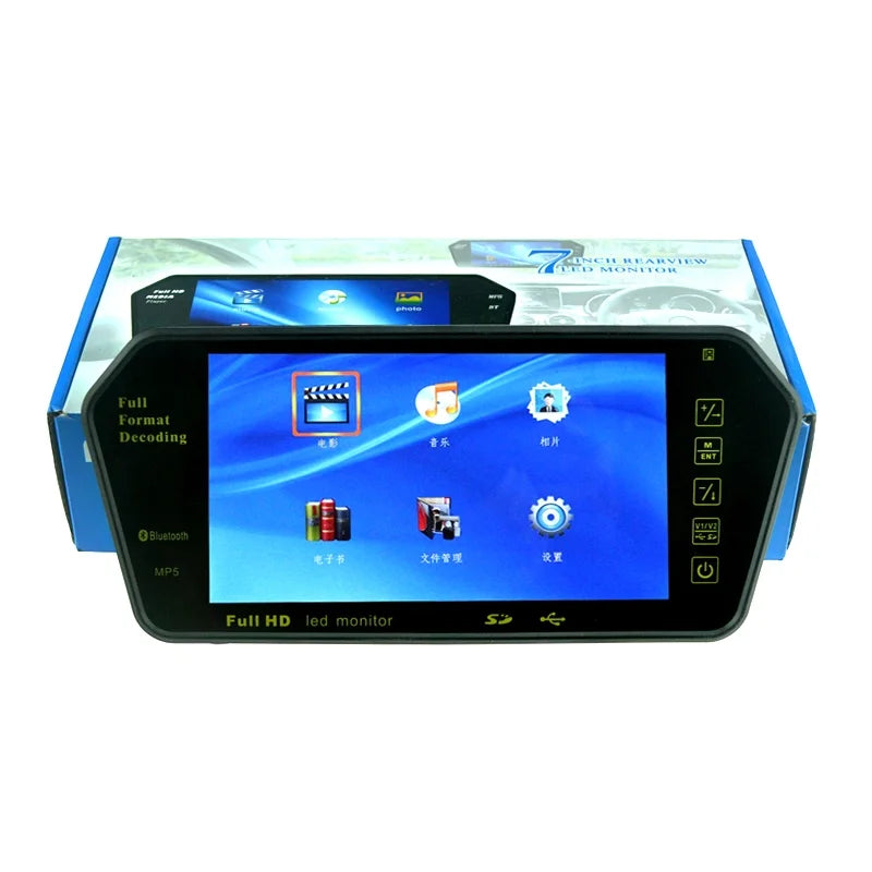 Full  7" inch   Car Monitor Car RearView Mirror with Built-in Bluetooth Mp5  Photo Display   Slot