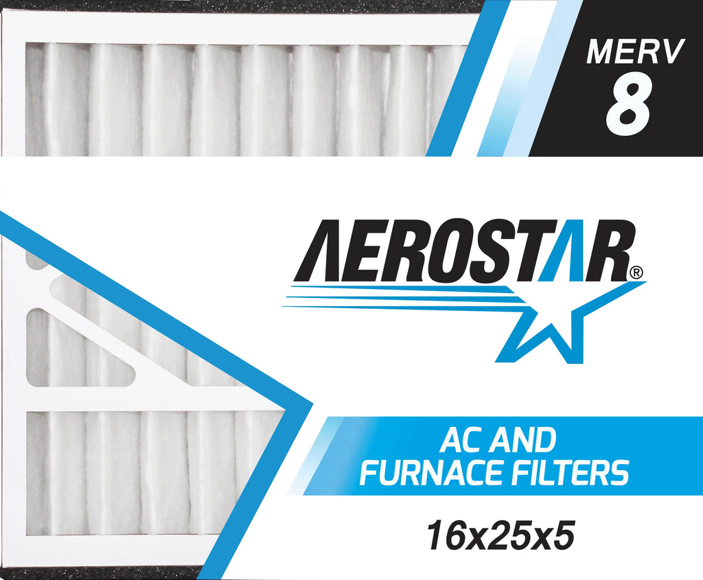 Aerostar 16x25x5   8, Air Bear Replacement Pleated Air Filter, 16x25x5, Box of 2