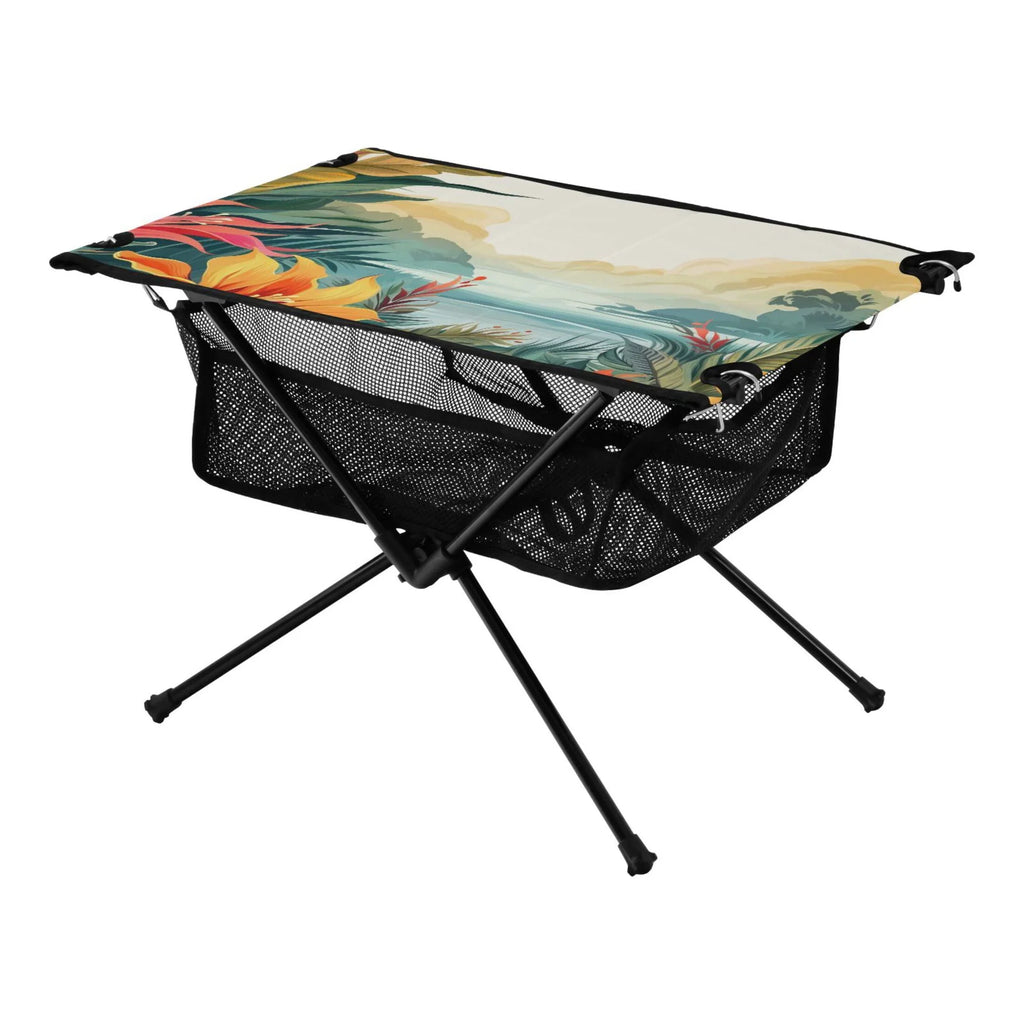 Palm Leaves Landscape Camping Folding Table Portable Beach Table with Storage Bag Compact Picnic Table for Outdoor Travel Fishing