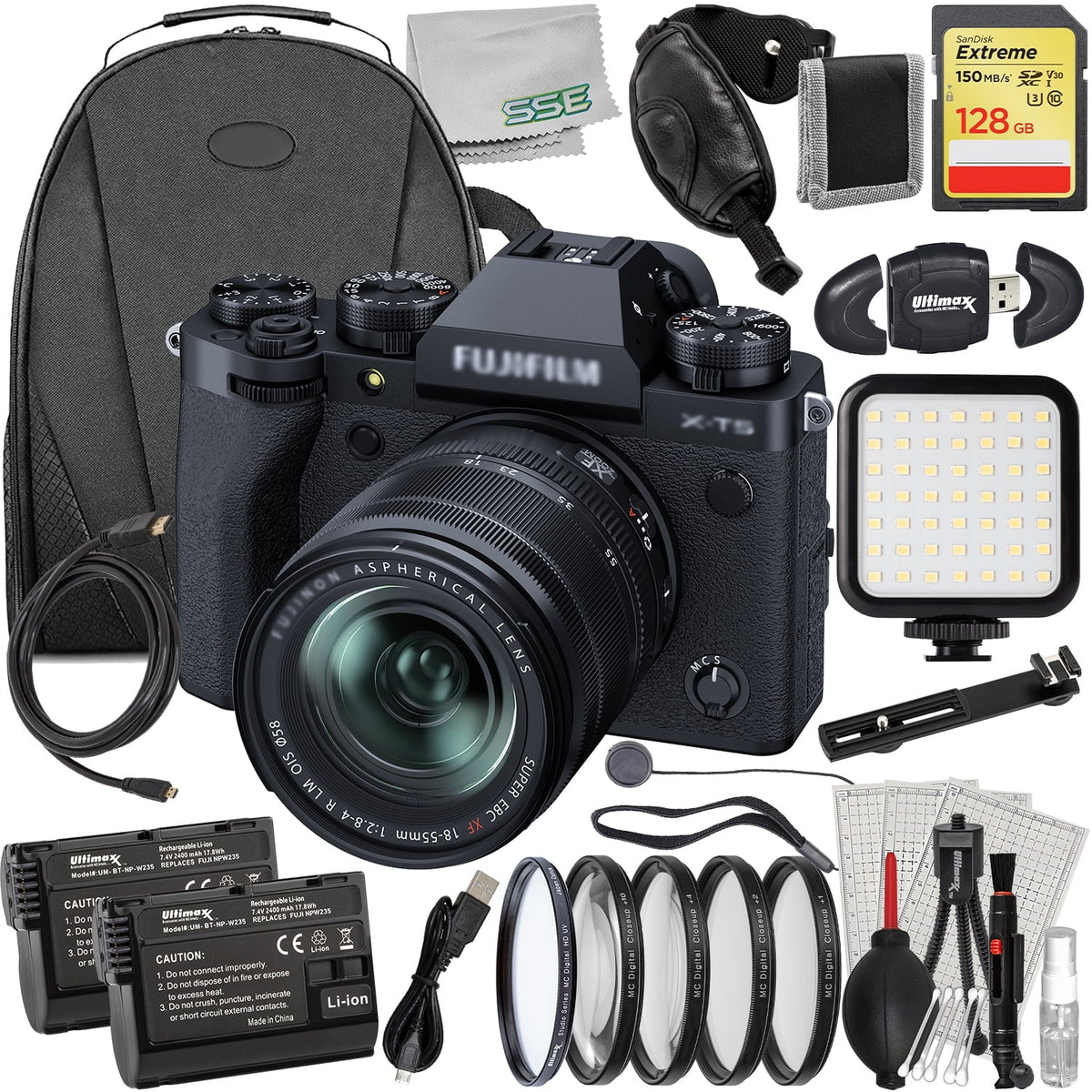 Ultimaxx Advanced  X-T5 with 18-55mm Lens (Black) Bundle - Includes: 128GB Extreme Memory Card, 2x Replacement Batteries & Much More (35pc Bundle)