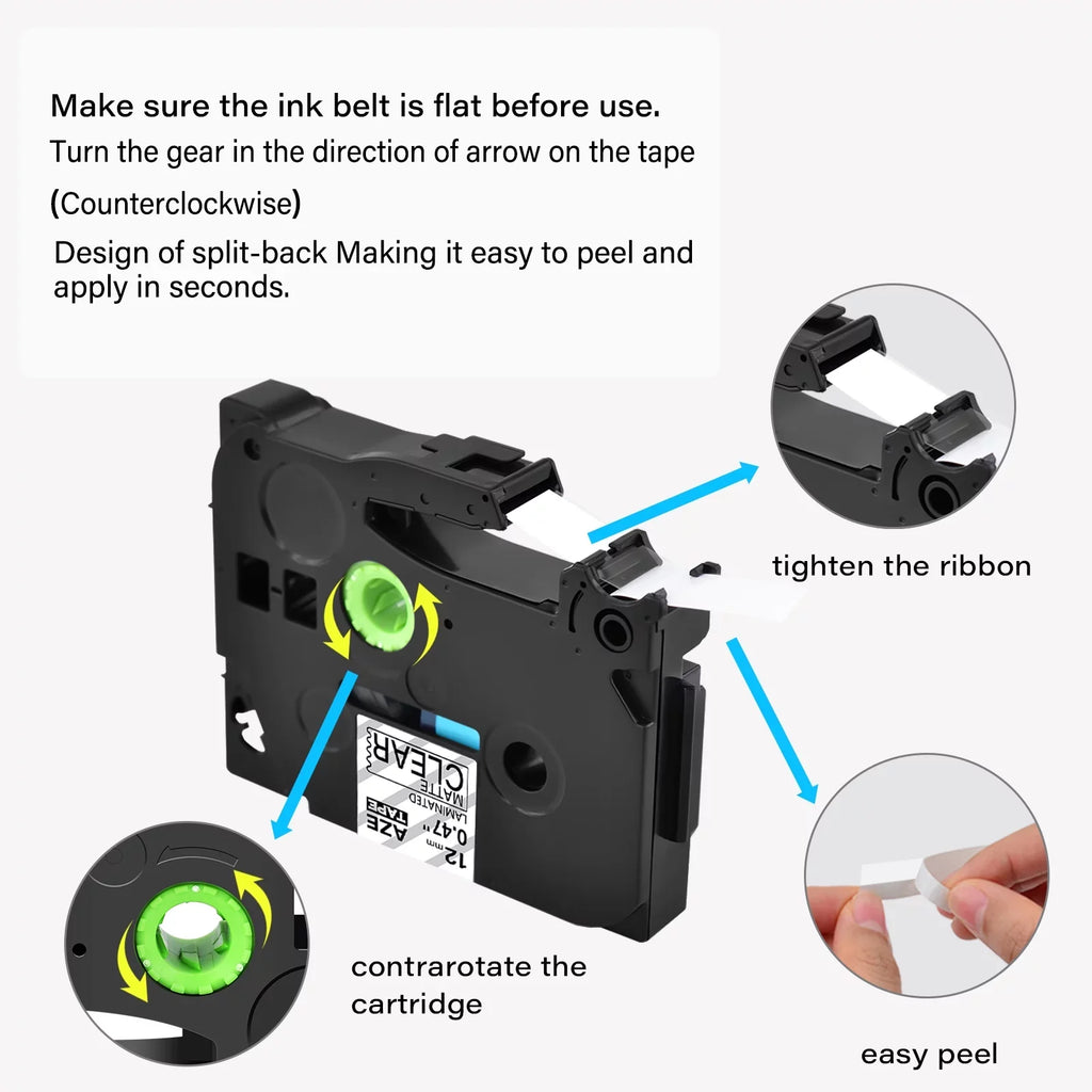 5PK Compatible for Brother P-touch Black on Matte Clear 12mm 0.47" TZe-M31 -M31 TZM31 TZeM31 Laminated Label Tape