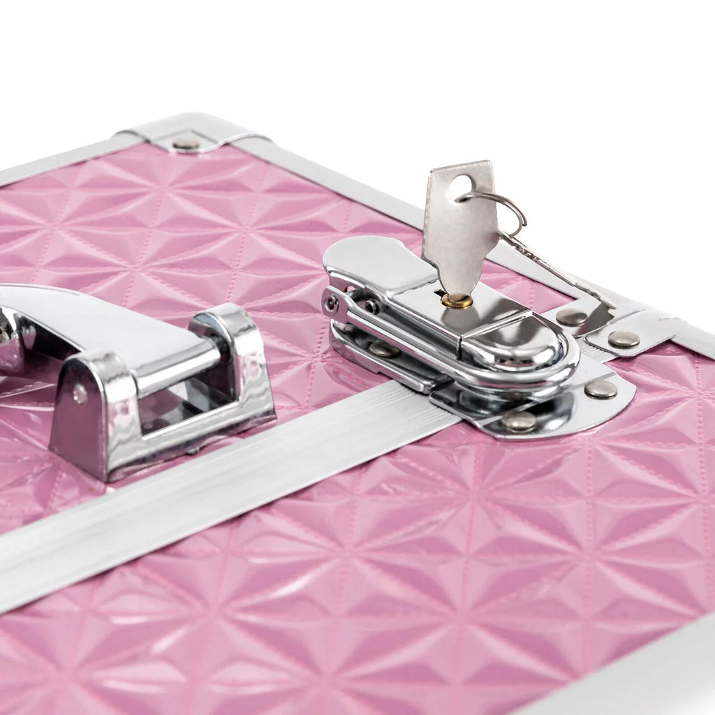 Professional Makeup Trolley Lockable Nail Embroidery Hair Styling Tools Storage Box with Drawers Pink