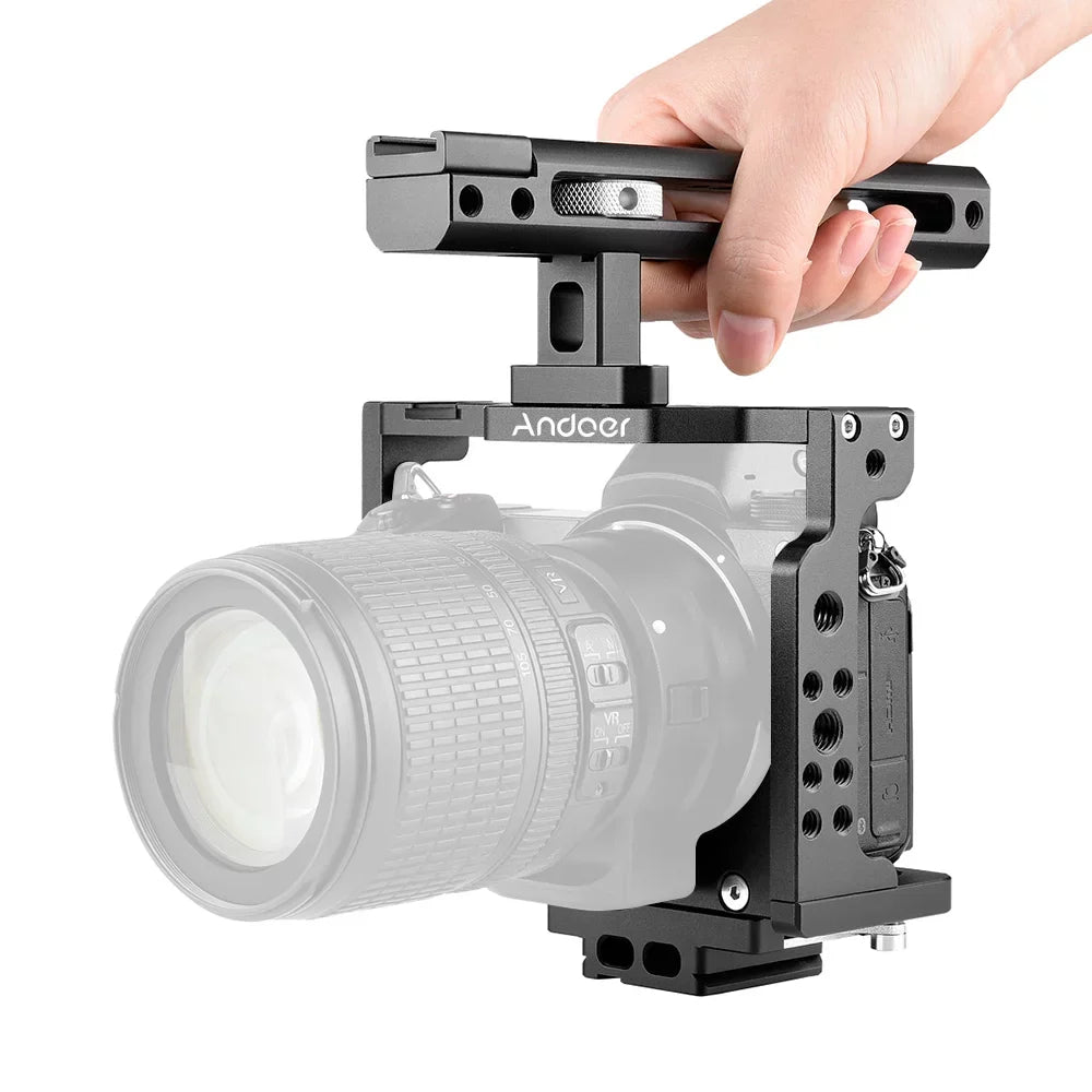 Andoer C15-B Camera Cage +  Handle Kit Aluminum Alloy with Cold Shoe Mount Compatible with Nikon Z6/Z7  Camera
