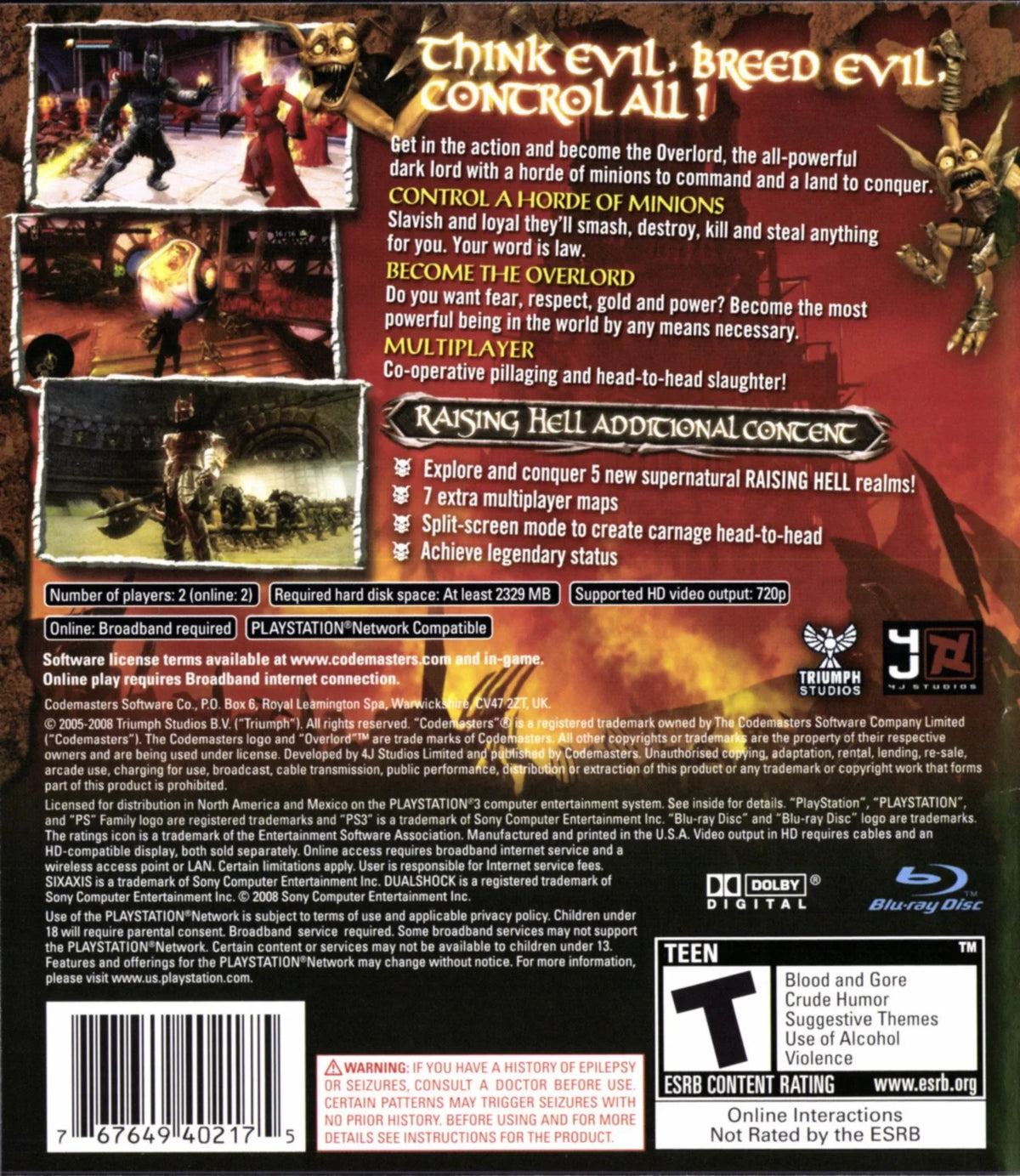 Overlord Raising Hell - PlayStation 3