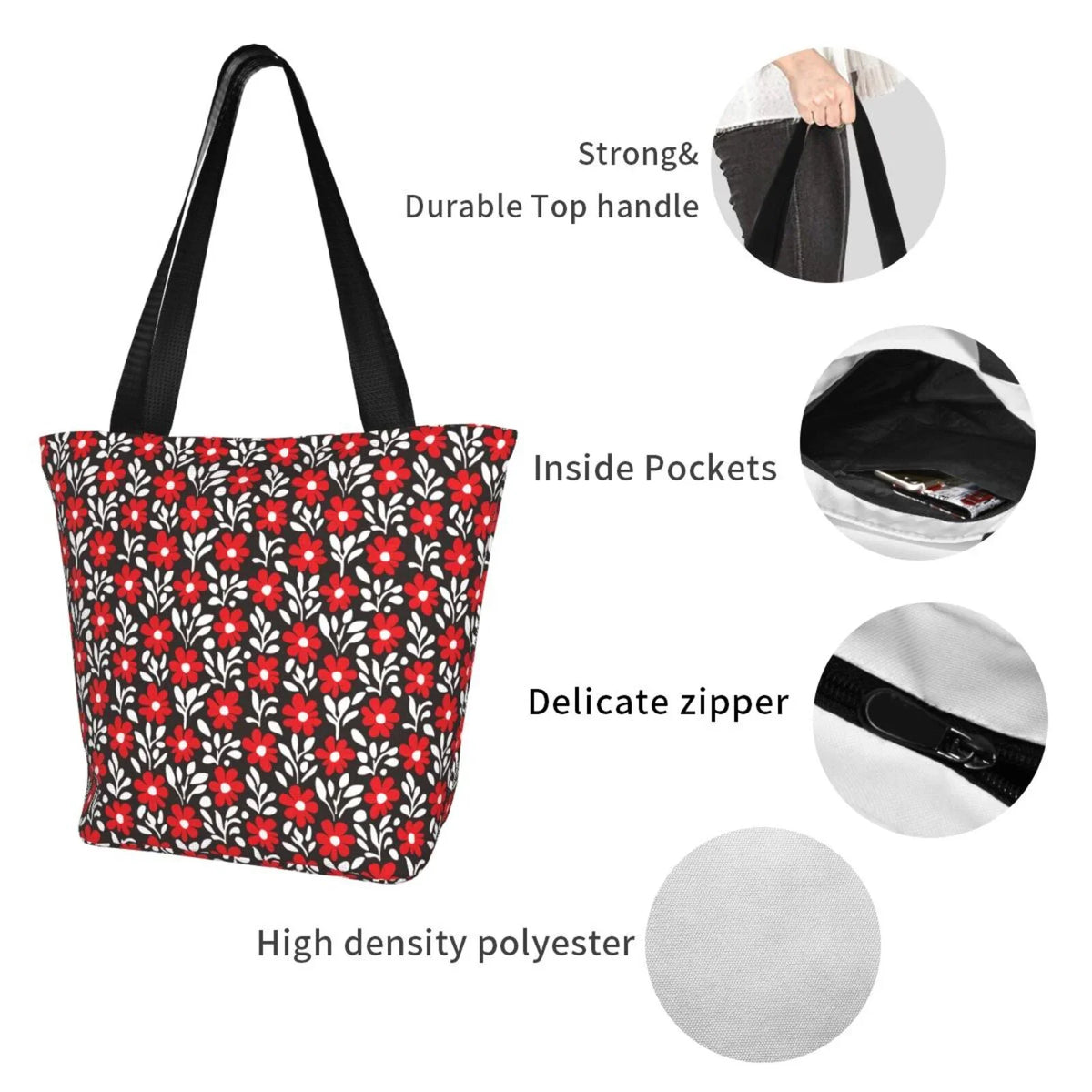 Lukts Red Floral Tote Bag,Shoulder Bag Women'S Hobos Handbags Large Capacity Shopping Bag