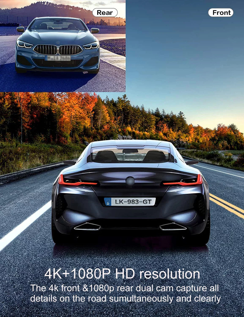 4K Front and Rear Dash Cam for Cars, Dual Dash Cam with  Card, 2 Inch Dash Camera with  , Night Vision, Loop Recording, Parking Mode, Wide Angle, 64GB  Card Included