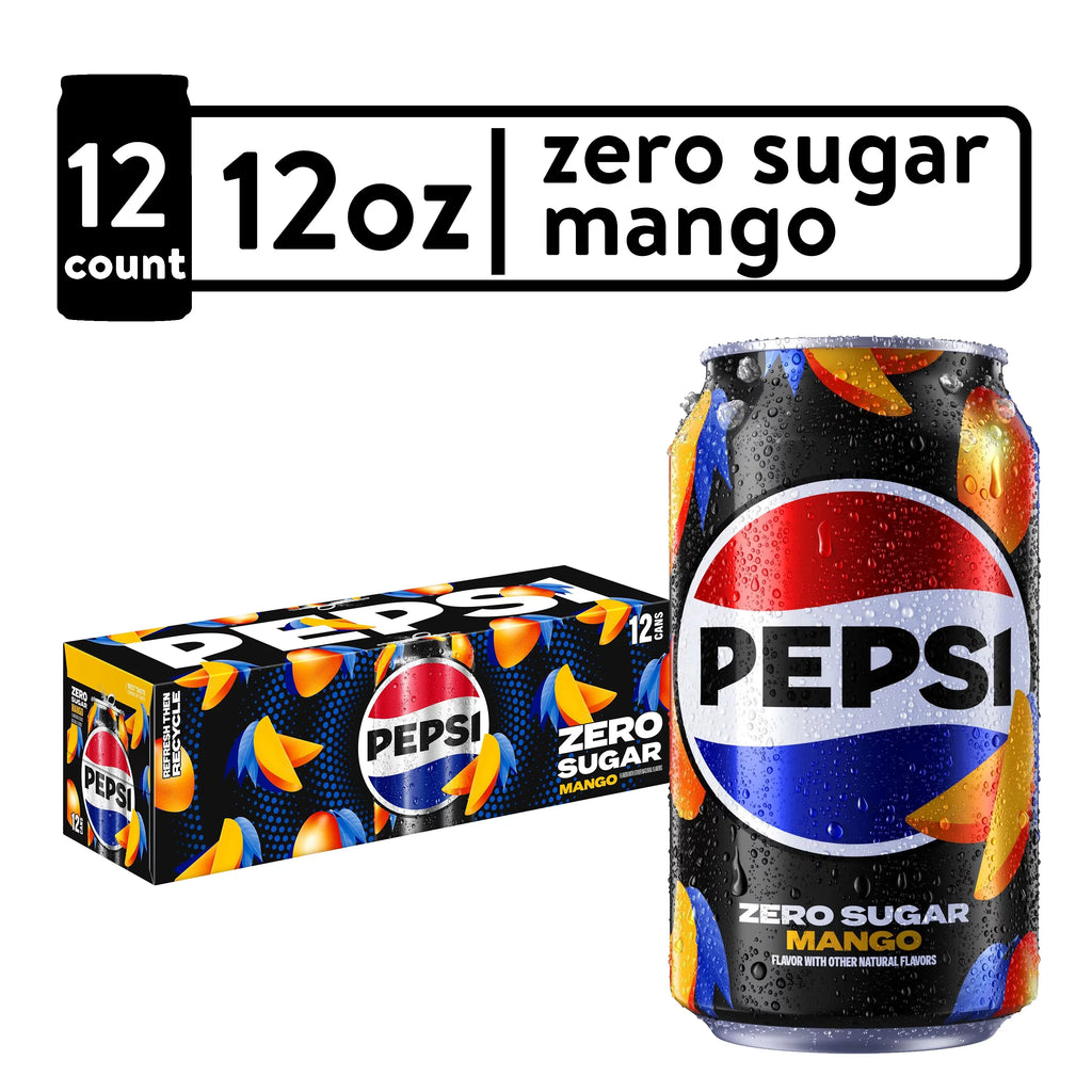 Pepsi Cola Zero Sugar Mango Soda Pop, 12 fl oz, 12 Pack Cans
