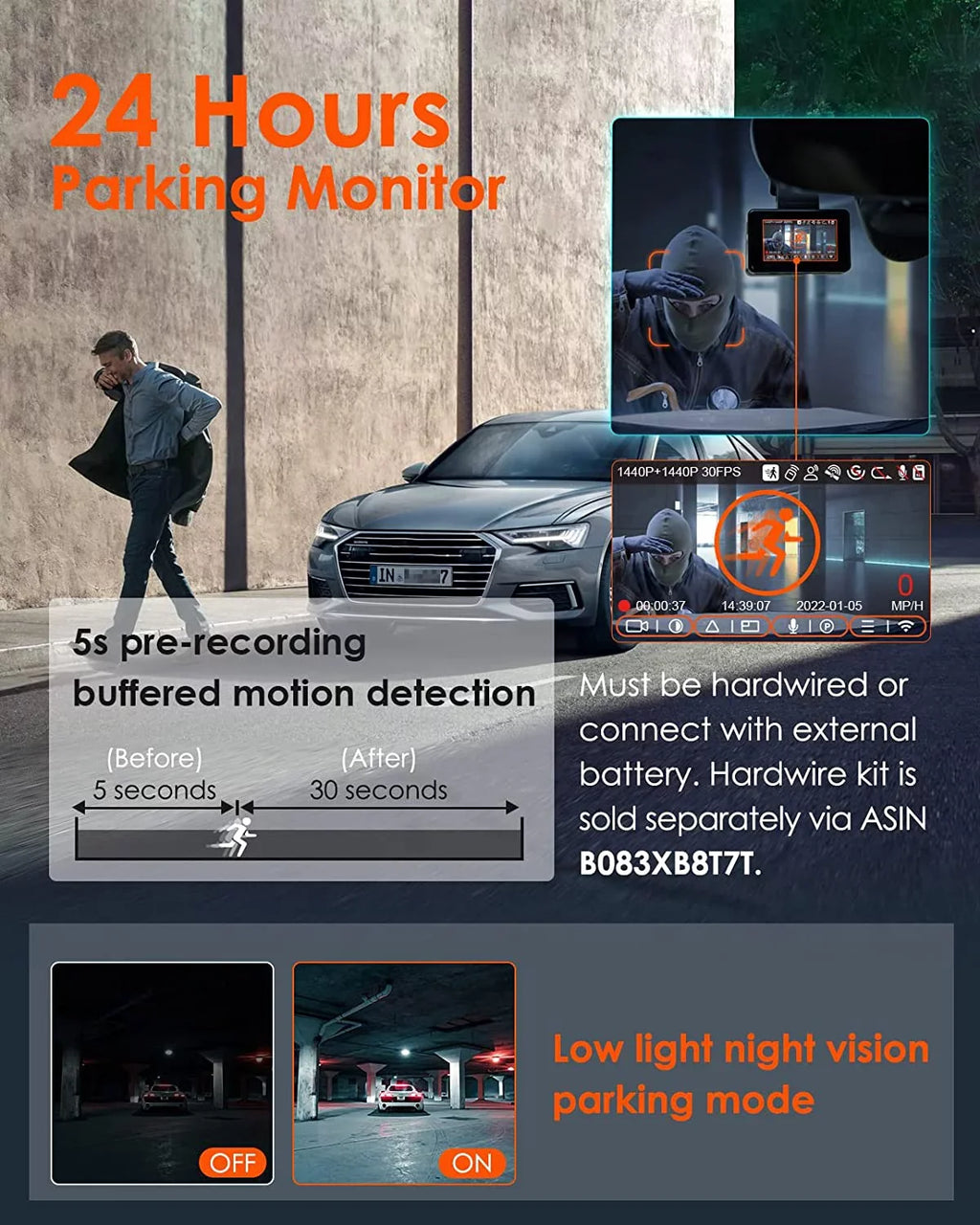 Vantrue E2 Dual 2.5K Front and Rear Dash Cam with 5G WiFi,  & Voice Control, 1944P+1944P Car Camera, 24hrs Buffered Parking Mode, Enhanced Night Vision, Motion Detection, Capacitor, Support 512GB