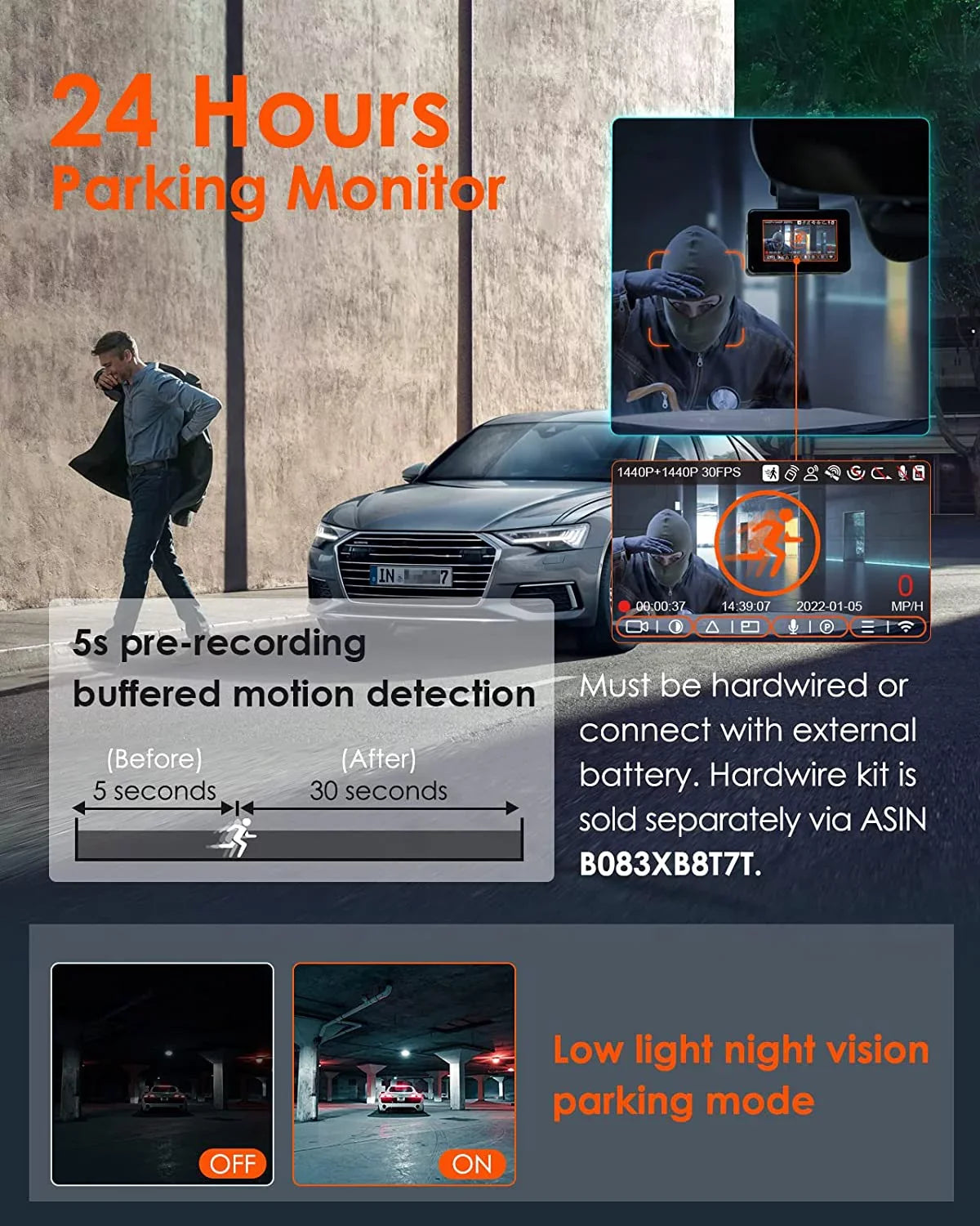 Vantrue E2 Dual 2.5K Front and Rear Dash Cam with 5G WiFi,  & Voice Control, 1944P+1944P Car Camera, 24hrs Buffered Parking Mode, Enhanced Night Vision, Motion Detection, Capacitor, Support 512GB