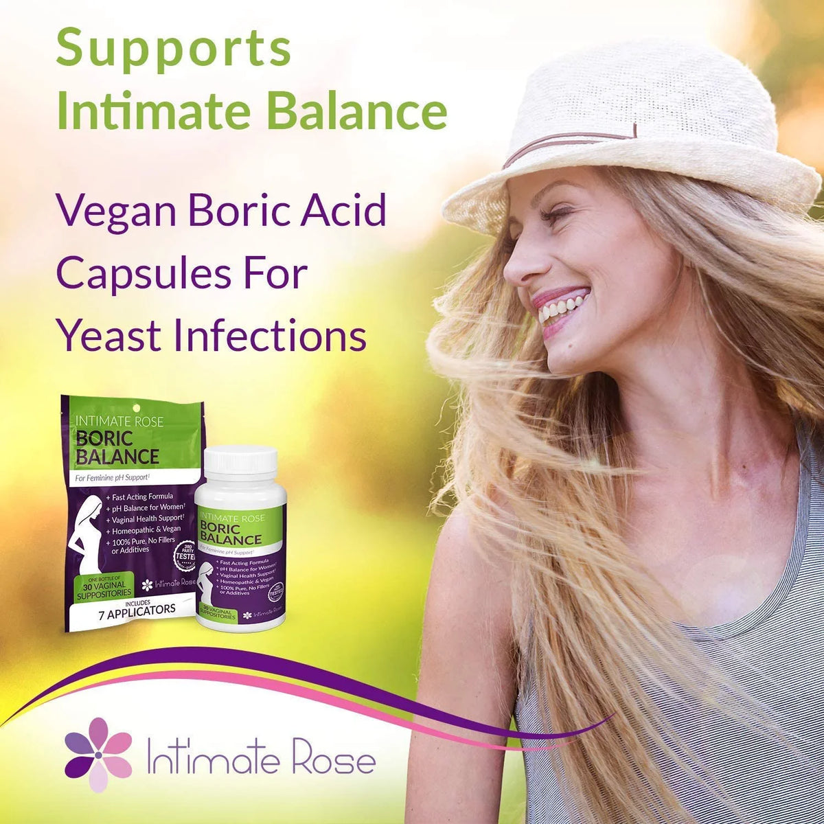 Intimate Rose Boric Acid Suppositories, pH Balance for Women, Boric Acid Vaginal Suppositories for Yeast Infection, Vaginitis, Bacterial Vaginosis, 90-Count (600mg) + 21 Applicators - 100% made in