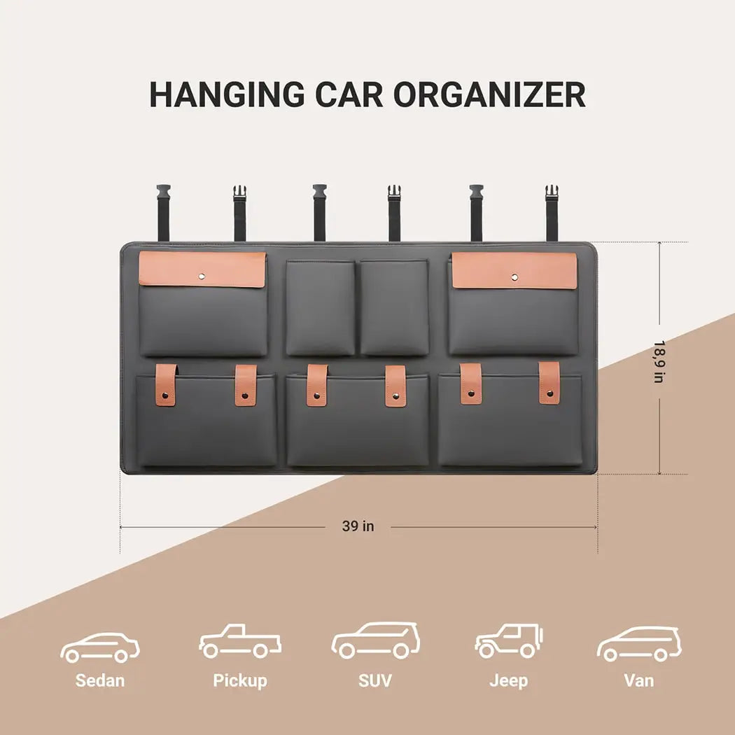 Hanging Car  Trunk Organizer Black Brown Eco Leather Owleys Storage Accessories With Pockets Waterproof