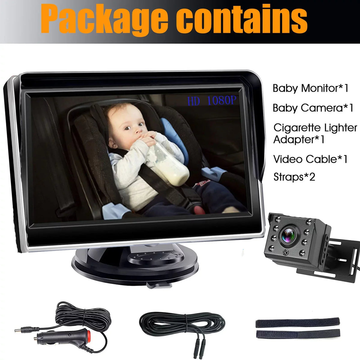 Luosen Baby Car Camera 1080P, Baby Mirror for Car Back Seat with 5 Inch  Monitor, Rear Facing Infant Camera Clear Night Vision, Newborns Travel Safety Kit