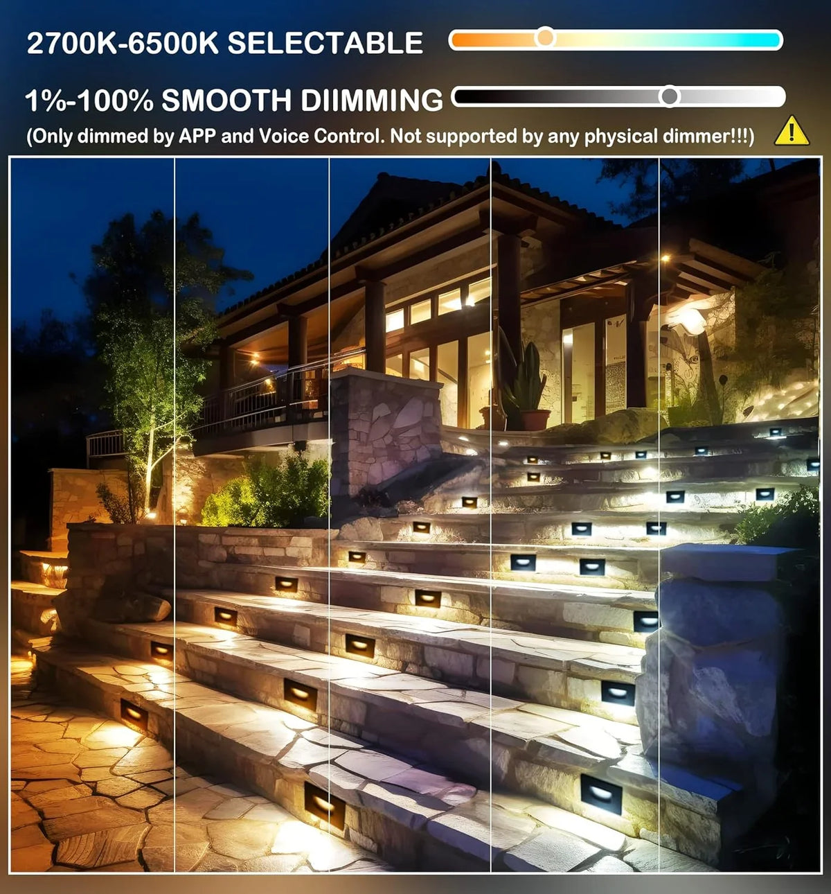120V Indoor Outdoor Smart  Step Lights,  Color Changing Stair Lights,3W 2700K-6500K,Hub Included,Compatible with and Google Home Assistant, 6 Pack