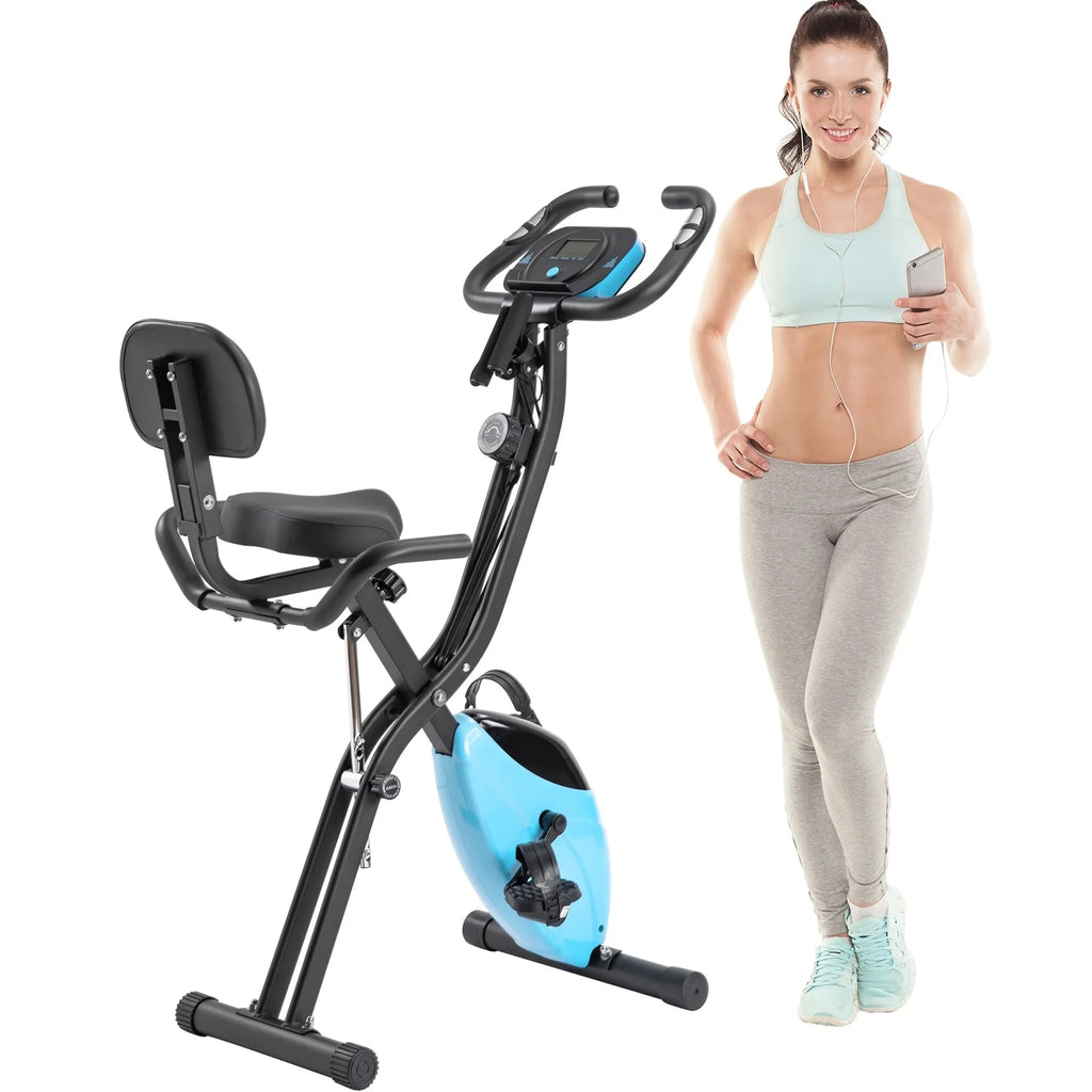 Folding Fitness X-Bike with 10-Level Adjustable Resistance, Arm Bands Black