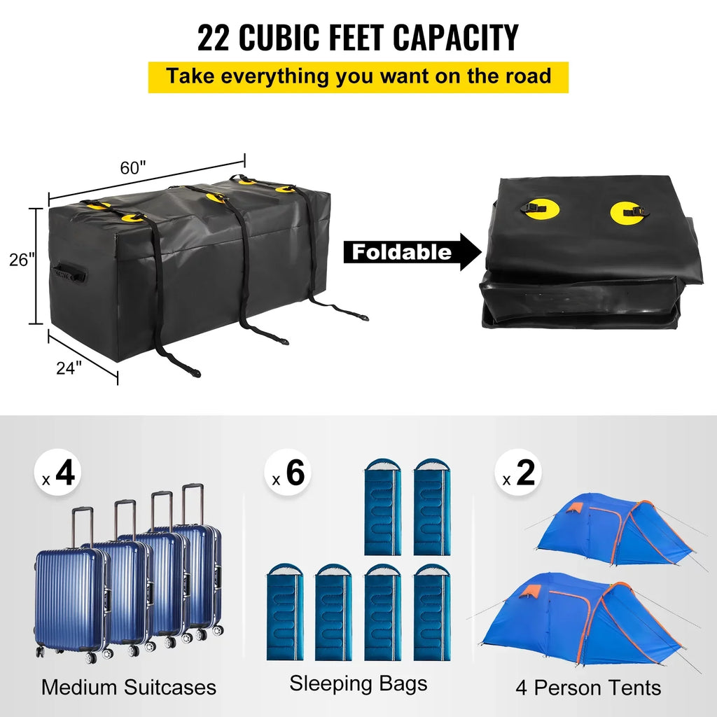Hitch Cargo Carrier Bag, Waterproof 840D , 60"x24"x26" (22 Cubic Feet), Heavy Duty Cargo Bag for Hitch Carrier with Reinforced Straps, Fits Car Truck  Vans Hitch Basket