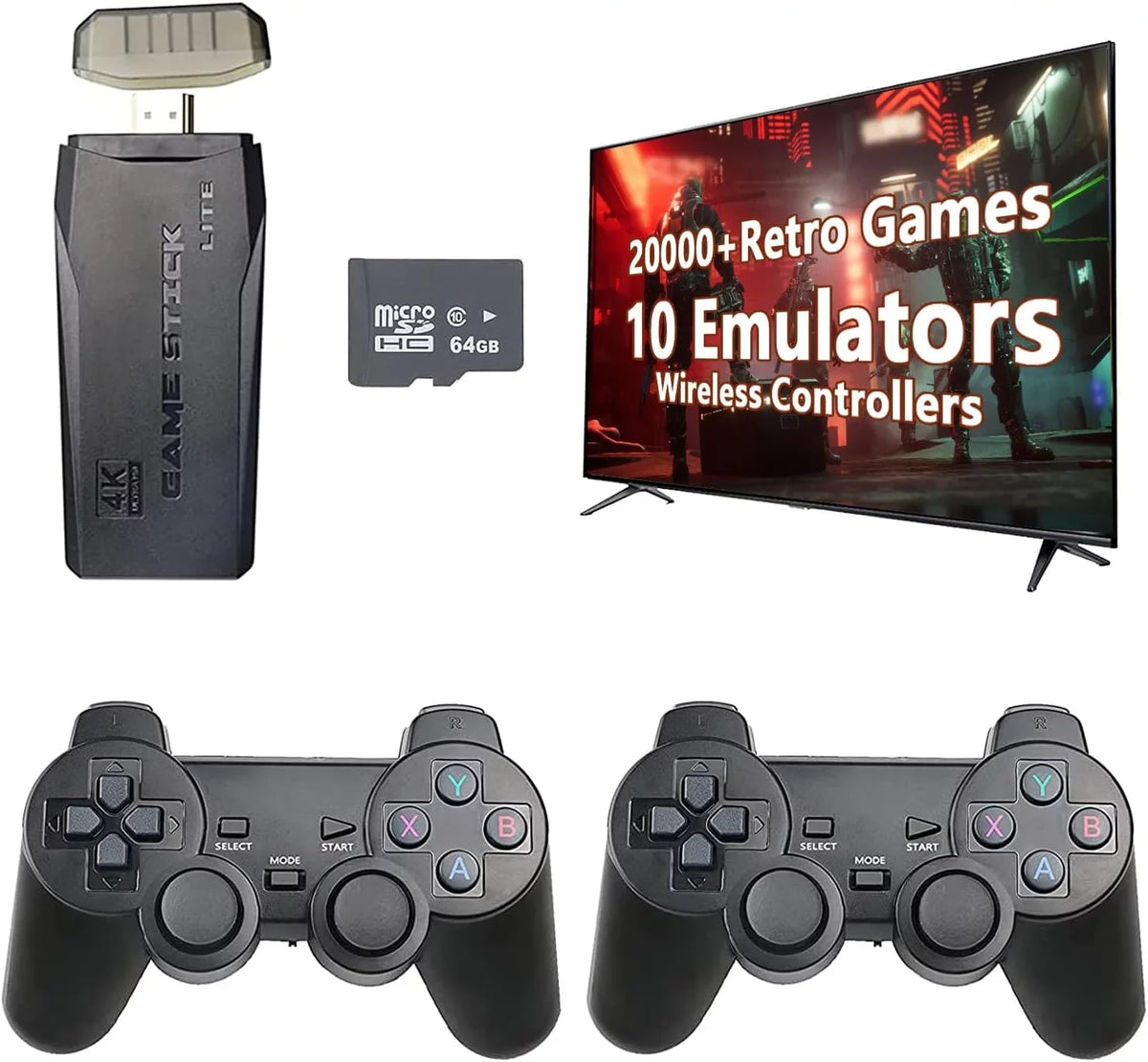 Retro Game Stick - Retro Game Console Revisit Classic Games with Built-in 9 Emulators, 20,000+ Games, 4K  Output, and 2.4GHz Wireless Controller for  Plug and Play(64G)
