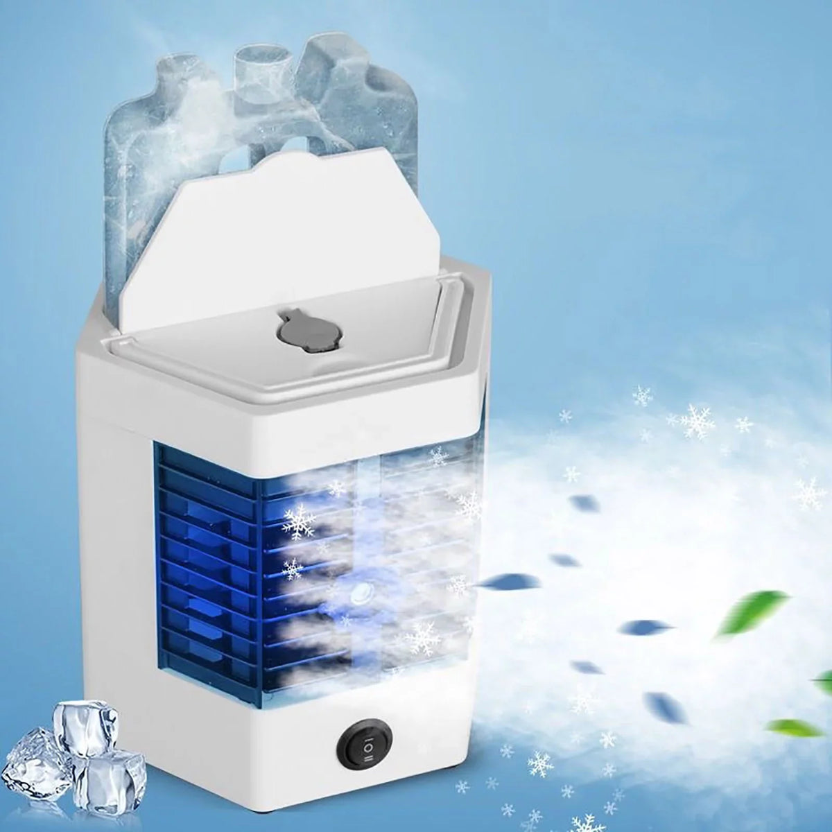 Mini Portable Air Cooler Personal Space Cooler Easy to Fill Water and Led Light and Portable Air Conditioner Device Cool Any Space Like Home office